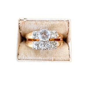 Vintage Cubic Zirconia Engagement Wedding Ring Double Band 18kt Gold Plated Sz 9
